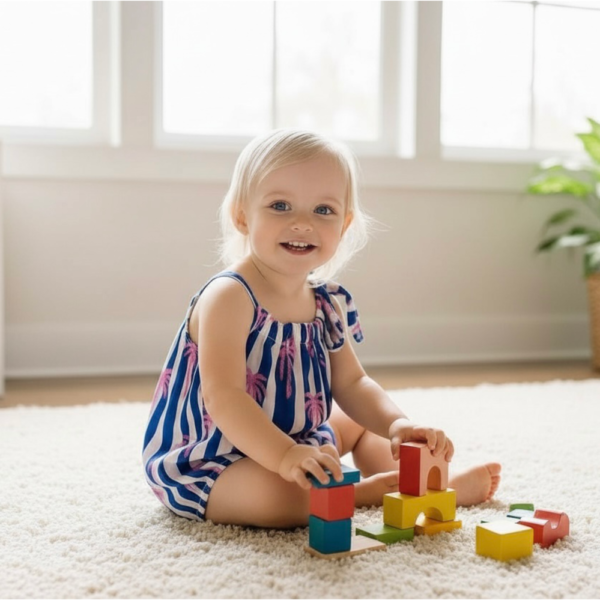 Vintage Bubble Romper Palm Blue Stripe