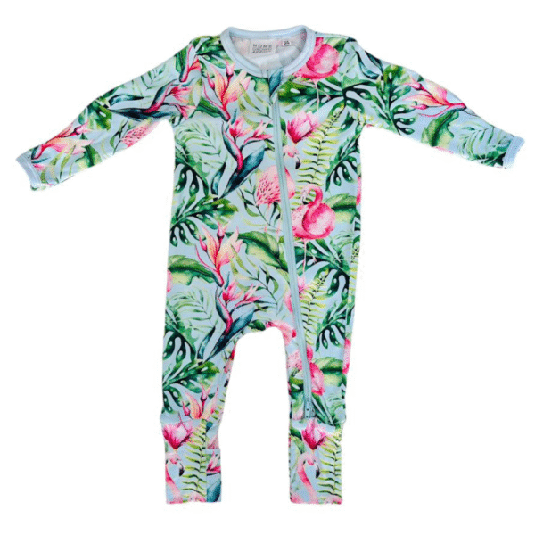 Soft & Stretchy Zipper Jumpsuit - Tropical Flamingo
