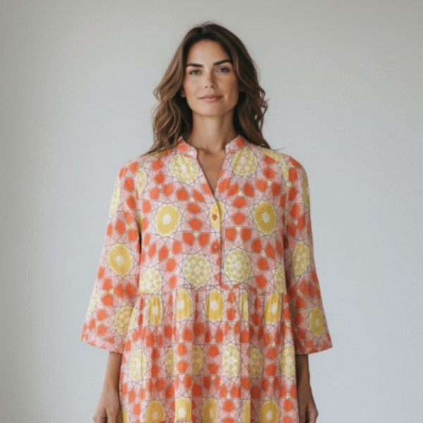 Ladies 3-Tier Dress - Kaleidescope Pink-Orange