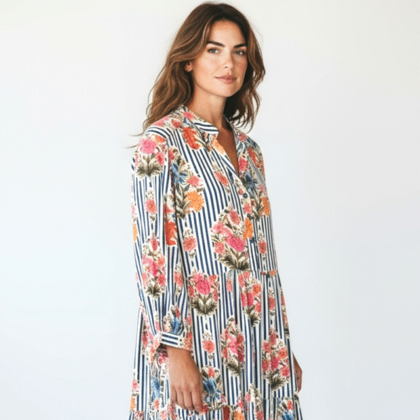 Ladies 3-Tier Dress - Orchid Blue Stripe