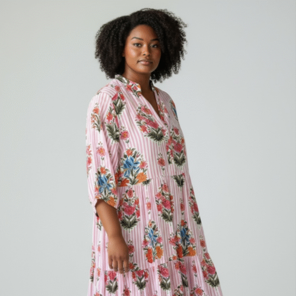 Ladies 3-Tier Dress - Orchid Pink Stripe