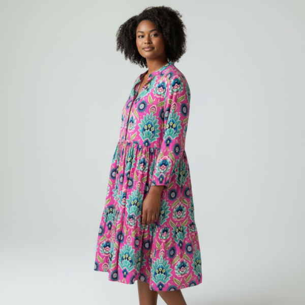 Ladies 2-Tier Knee-Length Dress - Hawaii Hot Pink