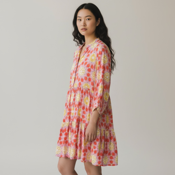 Ladies 2-Tier Knee-Length Dress - Kaleidescope Pink