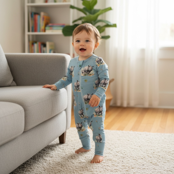 Soft & Stretchy Zipper Jumpsuit - Rhino