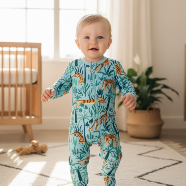 Soft & Stretchy Zipper Jumpsuit - Winter Tiger